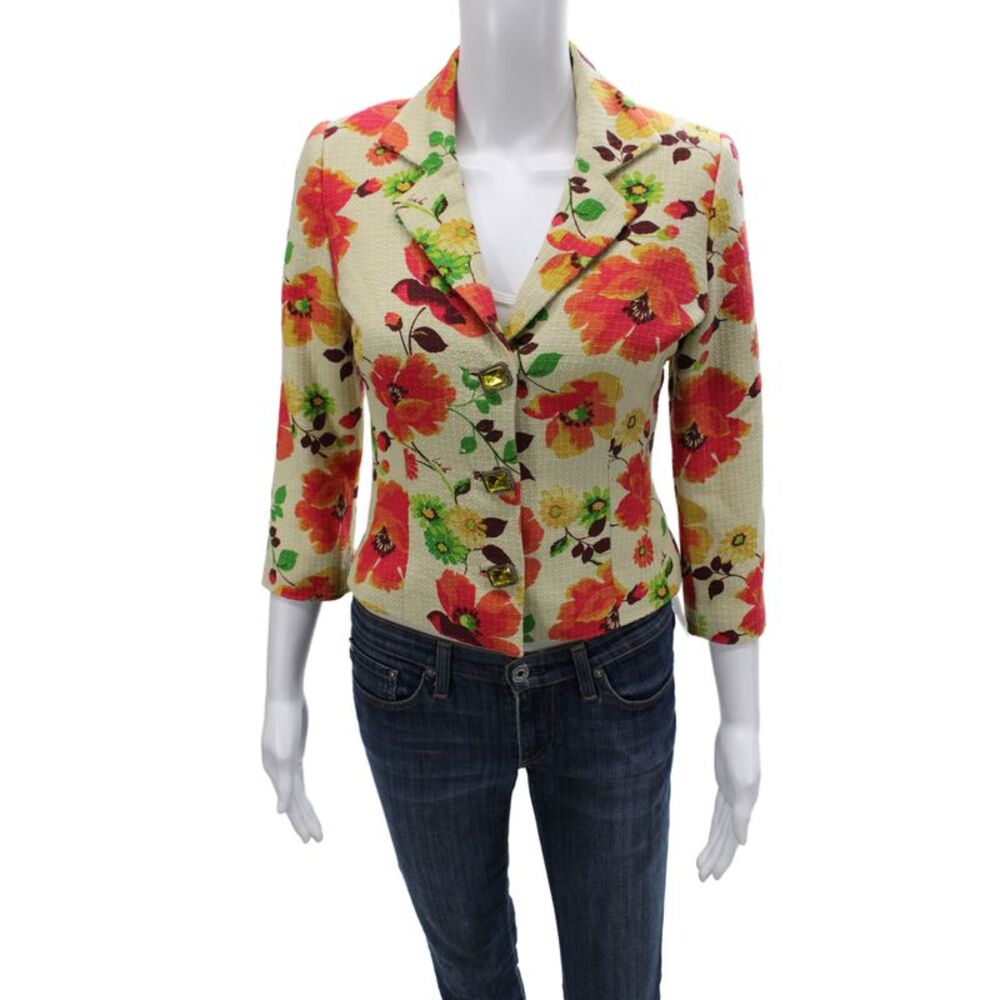 Walter Womens Blazer Multicolor Silk Floral Button Size 2